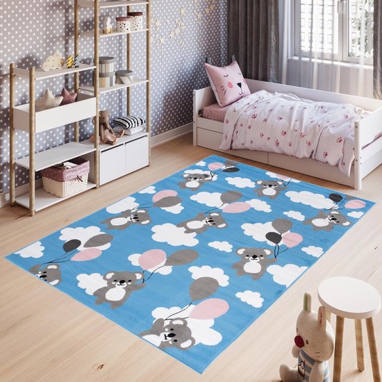 Tapiso Pinky Vloerkleed Speelkleed Woonkamer Slaapkamer Kinderkamer Babykamer Blauw Design Trendy Interieur Duurzaam Hoogwaardig Kindertapijt Maat - 160 x 220 cm