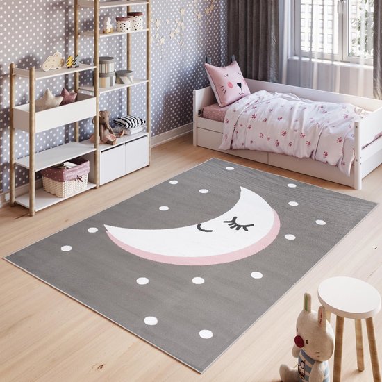 Tapiso Pinky Vloerkleed Speelkleed Woonkamer Slaapkamer Kinderkamer Babykamer Grijs Design Trendy Interieur Duurzaam Hoogwaardig Kindertapijt Maat - 80 x 150 cm