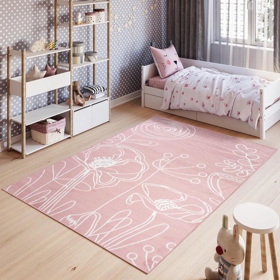 Tapiso Pinky Vloerkleed Speelkleed Woonkamer Slaapkamer Kinderkamer Babykamer Roze Design Interieur Sfeervol Duurzaam Hoogwaardig Kindertapijt Maat - 160 x 220 cm