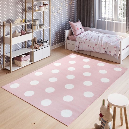 Tapiso Pinky Vloerkleed Speelkleed Woonkamer Slaapkamer Kinderkamer Babykamer Roze Creme Design Trendy Duurzaam Hoogwaardig Kindertapijt Maat - 80 x 150 cm