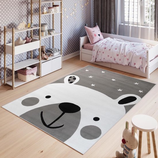 Tapiso Pinky Vloerkleed Speelkleed Woonkamer Slaapkamer Kinderkamer Babykamer Beer Grijs Design Interieur Duurzaam Hoogwaardig Kindertapijt Maat - 160 x 220 cm