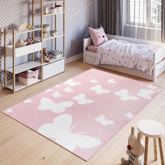 Tapiso Pinky Vloerkleed Speelkleed Woonkamer Slaapkamer Kinderkamer Babykamer Roze Creme Design Interieur Duurzaam Hoogwaardig Kindertapijt Maat - 80 x 150 cm