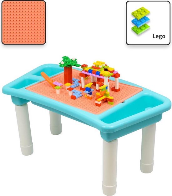 Decopatent® - Kindertafel Bouwtafel - Speeltafel met bouwplaat (geschikt voor LEGO DUPLO) en vlakke kant - 3 Vakken - Met 303 Bouwstenen