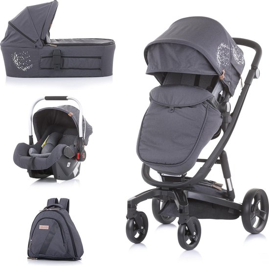 Chipolino Eletrctra Complete kinderwagen 3 in 1 met verlichting - inclusief autostoel regenhoes Silver