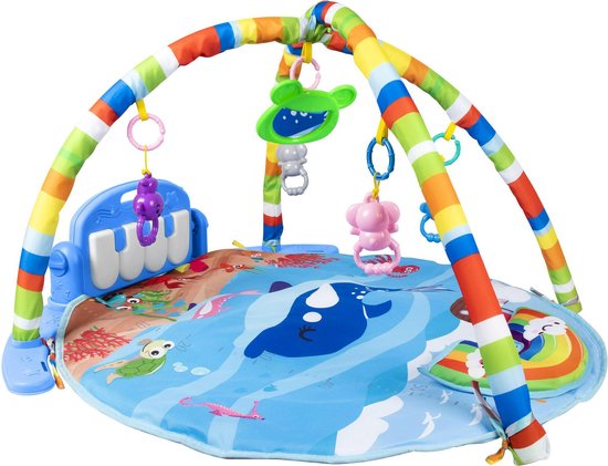 Babygym Luxe Dolphin - Babystartup - Babygym speeltjes - Speelmat - Speelkleed baby - Speeltapijt - Speelmat met boog - Muziek speelmat - Piano speelmat - 3-in-1 Muzikale Activity - Blauw