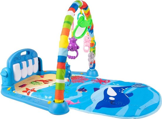 Babygym Dolphin - Babystartup - Babygym speeltjes - Speelmat - Speelkleed baby - Speeltapijt - Speelmat met boog - Muziek speelmat - Piano speelmat - 3-in-1 Muzikale Activity - Blauw