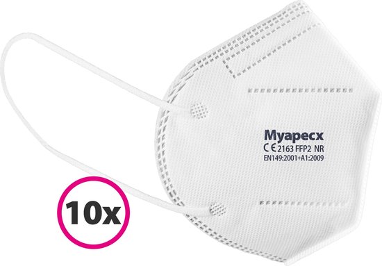 Myapecx FFP2 mondmasker - Wegwerp mondkapjes - Officieel gecertificeerd - Medische mondkapjes - Chirurgische mondmaskers - Stoffen mondkapjes - Filter mondmaskers-10 stuks-Wit