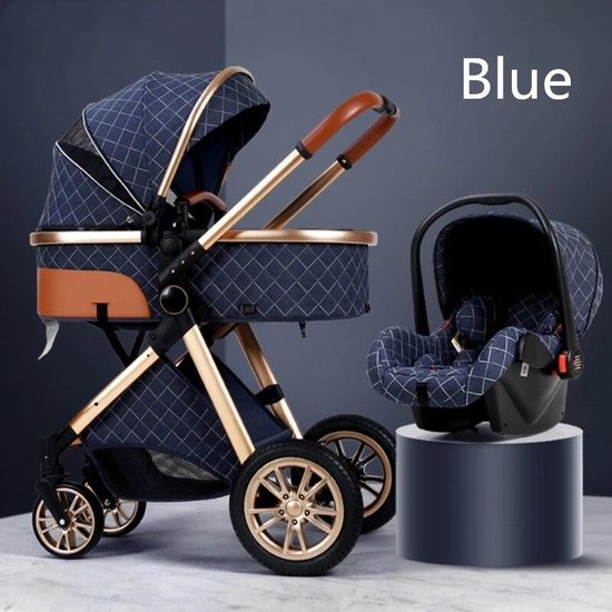 Luxe multi-functionele 3 in 1 wandelwagen - Babywagen - Kwalitatieve buggy - Opklapbare kinderwagen - Licht en flexibel - Blauw/Choco/Beige/Grijs/Roze/Wit