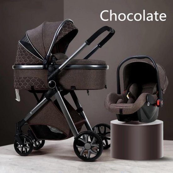 Luxe multi-functionele 3 in 1 kinderwagen - Babywagen - Kwalitatieve buggy - Opklapbare wandelwagen - Licht en flexibel - Blauw/Choco/Beige/Grijs/Roze/Wit