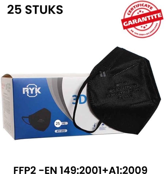 MEIYO Wegwerpmaskers Medisch Mondkapjes Plat Vouwbaar - Type FFP2 - Zwart - 25 Stuks