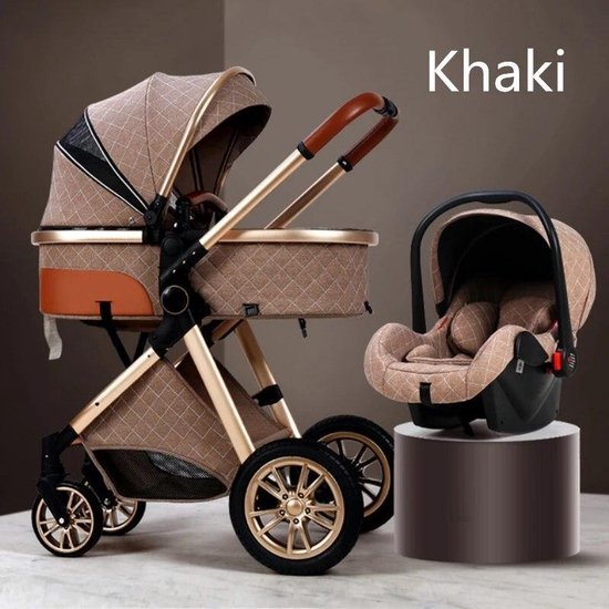 Luxe multi-functionele 3 in 1 wandelwagen - Babywagen - Kwalitatieve buggy - Opklapbare kinderwagen - Licht en flexibel - Blauw/Choco/Beige/Grijs/Roze/Wit