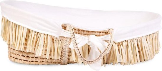 Moses Mand + Handvaten + Matras - Zacht Maïsschil + Raffia - Naturel + Jersey Bekleding Ecru