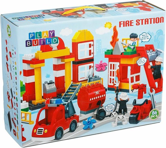 Play&Build Fire Station - Brandweer Set (Compatible with Duplo & Mega-blocks)