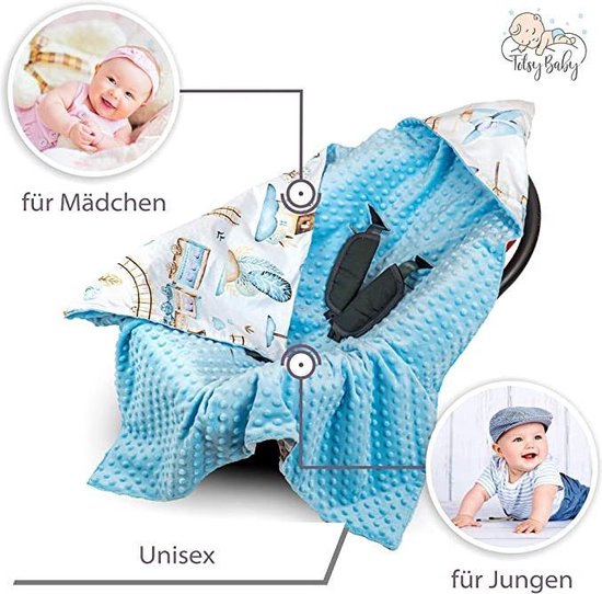 Wikkeldeken babyzitje deken wandelwagen 90x90cm - universele baby babydeken z. B. voor Maxi Cosi buggy autostoel Minky katoen Öko-Tex