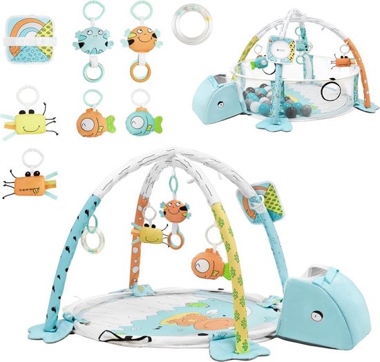 MobySystem Babygym Schildpad speelmat interactief 4-in-1 Speelkleed met boog en ballen