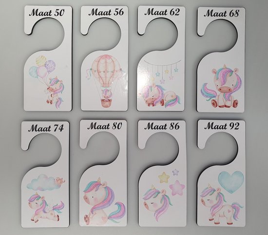 Kastverdelers UNICORN maat 50 t/m 92 - maathangers Eenhoorn - baby - baby kleding - kleding kast - organizer - babykleding ordenen