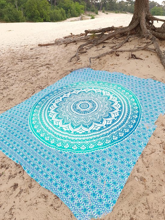 MEGA GROOT XXL Strandkleed -strandlaken - 240x210 - Groen - stranddoek - speelkleed - yogakleed - MANDALA - Lindian style