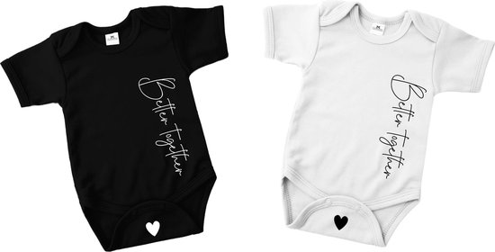 Rompertjes baby tweeling met tekst-Better Together-zwart-wit-Maat 62