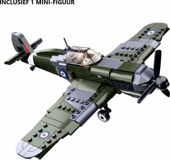 Britse Supermarine Spitfire - 290 onderdelen - Geschikt voor Lego compatible - WW2 - Soldaten - Militair - Tank - Army - Bouwstenen