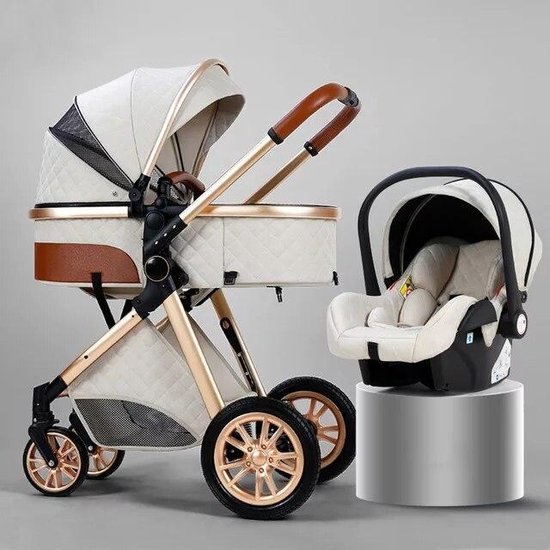 Luxe multi-functionele 3 in 1 wandelwagen - Babywagen - Kwalitatieve buggy - Opklapbare kinderwagen - Licht en flexibel - Blauw/Choco/Beige/Grijs/Roze/Wit