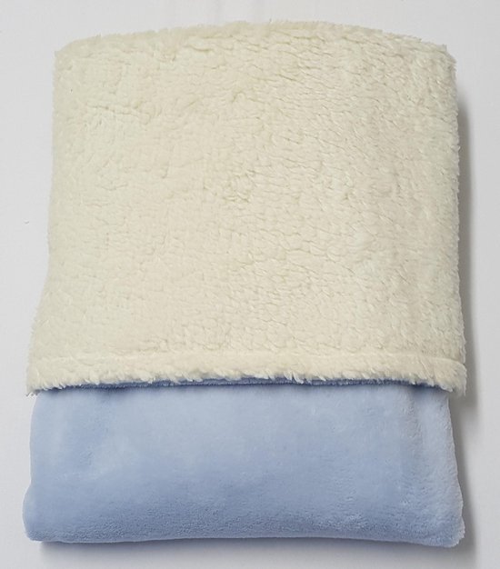 little feet-baby winter dekentje 100 x 75 - babyblauw wellness fleece met 100 % katoen teddy creme-wiegdeken-deken kinderwagen