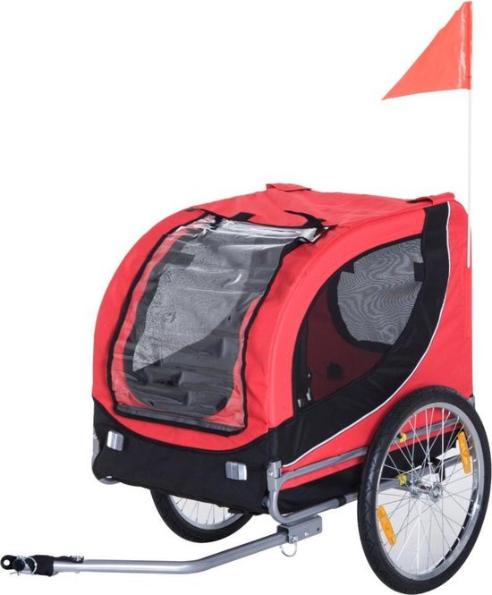 Luxe Hondenfietskar - Fiets Hondenkar Doggy Liner - Fietsaanhanger Voor Honden/Katten - Hondenbuggy Huisdier Fietskar Inklapbaar - Met Waterdichte Regenhoes & Universele Fiets Koppeling - Rood/Zwart