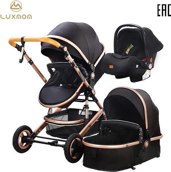 Luxnon® Maxxi Pro Luxe Kinderwagen - 3 in 1 Baby Wagen - Kinderwagen met Stoel en Wieg - Navy Blue/Bronze