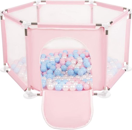 Klumpies Speelbox Baby Roze HEXA met 100 Ballen - Kinderbox - Playpen - Grondbox - Kruipbox - Kinderen - Peuter - Kleuter - Camping