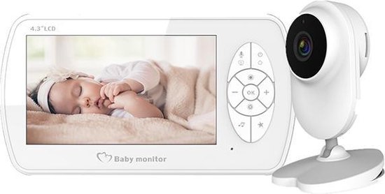 Lipa BM-520D Babyfoon Full HD + Video monitor / Full HD resolutie / Geluid en beeld / 300 meter bereik / Baby monitor / Infrarood nachtsensor / Live mee kijken / Slaapliedjes afspelen / Terugpraten / Met video monitor