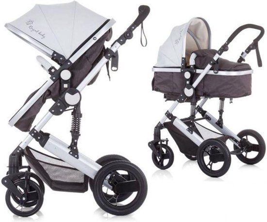 Chipolino Kinderwagen Terra - Baby wagen - 2 in 1 - Buggy - Licht en flexibel - Inclusief luiertas - Grijs