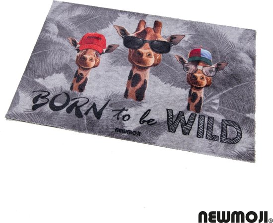 Vloerkleed NEWMOJI - Vloerkleed kinderkamer 60X90 cm - Tapijt kinderkamer - Kindertapijt - Speelkleed/Speelmat - Vloerkleed Dieren - Giraf Born To Be Wild - Voor jongens en meisjes