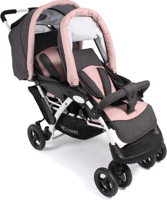 Chic 4 Baby DUO kinderwagen - Tweeling kinderwagen - Inclusief Accessoires - Roze/Grijs