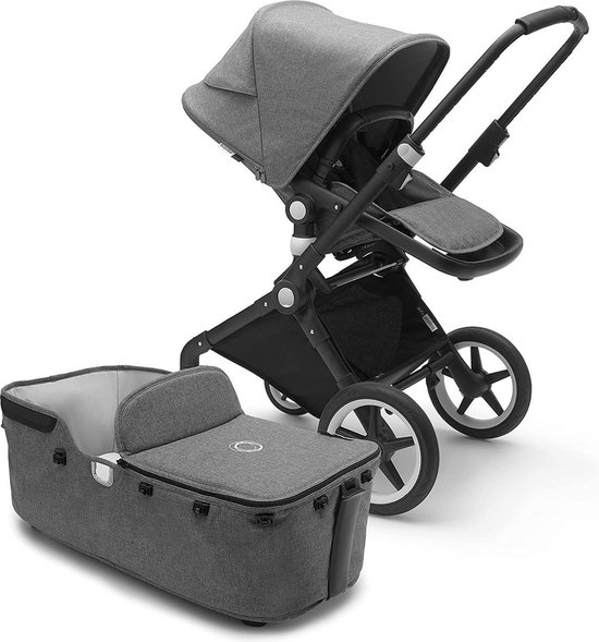 Bugaboo Lynx, All-terrain 2-in-1 Kinderwagen: Lichtgewicht Buggy & Reiswieg, in Één Stuk Inklapbaar, Zwarte Onderstel & Gemêleerd Grijze Zonnekap