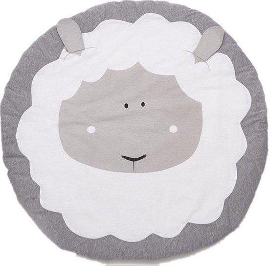 Het blije snoetje - Baby Speelkleed – Speelmat Babykamer – Gevoerd – Kraamcadeau Jongen – Kraamcadeau Meisje - Zacht Kruipkleed – Schattige Kruipmat - Diameter 90cm – Wasbaar - Schaap