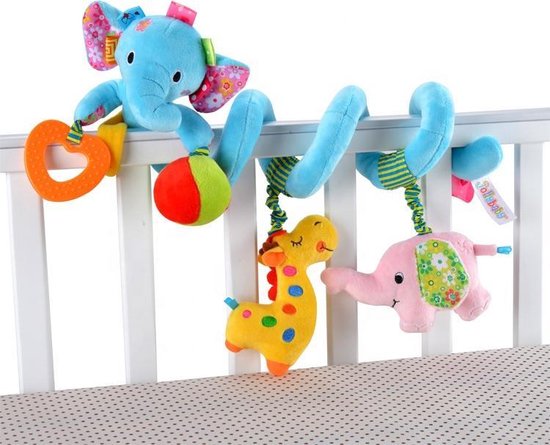 Baby spiraal Olifant Blauw– Baby Knuffels - Baby speelgoed - Baby rammelaar - boxspiraal - maxi cosi spiraal - kinderwagen speelgoed spiraal - buggy speelgoed - auto knuffel - baby spiraal speeltje – Autostoel ketting - kinder wagen knuffels