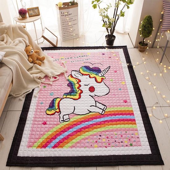 Speelkleed kinderen -  Unicorn Regenboog - Vloerkleed groot formaat - met opbergtas