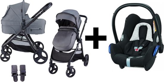 Kinderwagen 3in1 X GO Maxi Cosi Cabriofix Autostoel Black Grid - Grijs