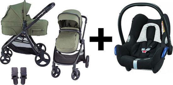 Kinderwagen 3in1 X GO Maxi Cosi Cabriofix Autostoel Black Grid - Groen