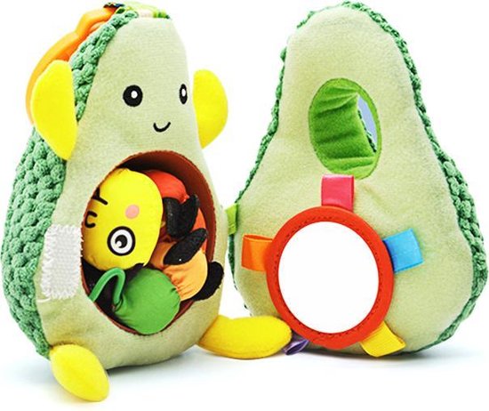 Loua's favorites Pluche Avocado knuffel met rups - educatief babyspeelgoed - baby speelgoed 0 jaar - grijp en bijt speelgoed - speelgoed 6 maanden - baby speelgoed - babygym - kinderwagen knuffel - autostoel speelgoed - kinderwagen speelgoed