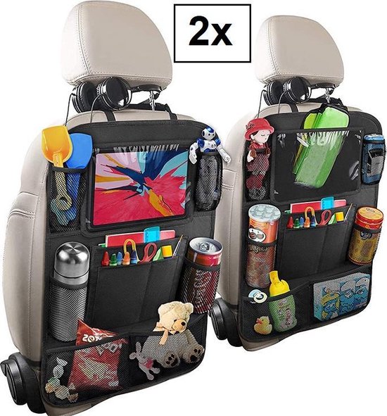 Essensio Universele Auto Organizer met Tablet Houder - set van 2 stuks - luxe - voor baby en kinds - Zwart - water bestendig - multifunctioneel - rugleuning bescherming