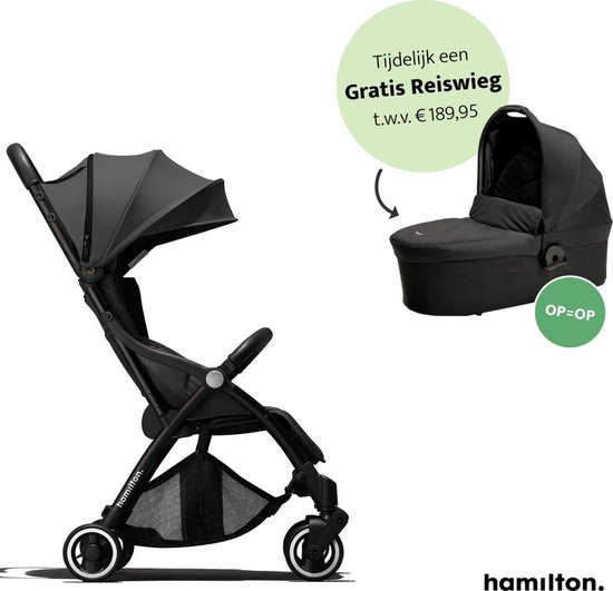 Hamilton One Prime X1 Stroller – 2 in 1 Kinderwagen - Magicfold™ technologie – Buggy – Grey + monteerbare Hamilton Essential Black Reiswieg t.w.v. €189,95