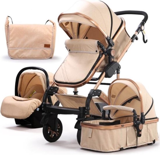 Belecoo® 3-In-1 Kinderwagen Opvouwbaar - Opvouwbare Baby Vervoer - Buggy - Trolley - Wieg Draagbaar - Tas - Verstelbaar - Mand - Kinder Autostoel - Multifunctioneel