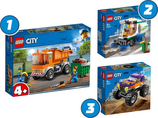 LEGO City Vuilniswagen, Straatveegmachine en Monstertruck Pakket - 66686