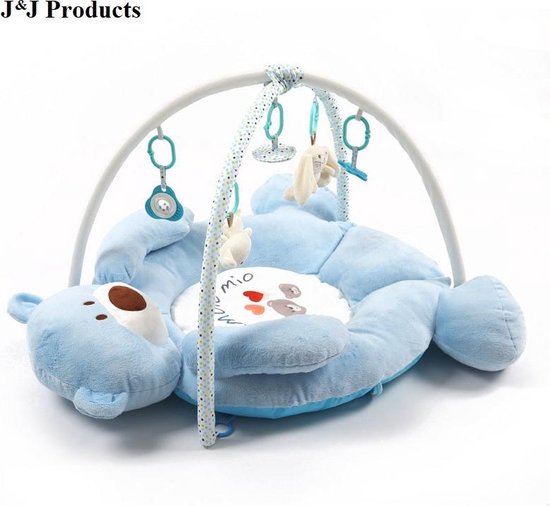 J&J Products - BABY SPEELMAT - BABY GYM - MET BOOG - SPEELKLEED - MET SPEELTJES - BLAUW - TEDDYBEER - KNUFFELBEER - ECO FRIENDLY