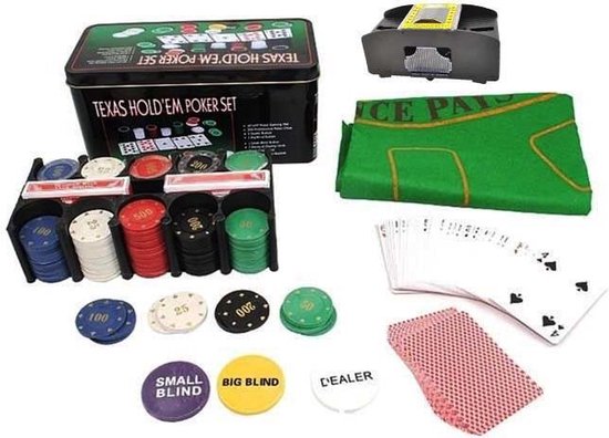 Pokerset - Poker - Texas Hold’em Pokerset - 200 Poker Chips -  Inclusief Automatische kaartenschudmachine - 2 x Speelkaarten - Speelkleed