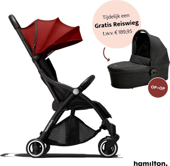 Hamilton One Sport R1 Stroller – 2 in 1 Kinderwagen - Magicfold™ technologie – Buggy – Deep Red + monteerbare Hamilton Essential Black Reiswieg t.w.v. €189,95