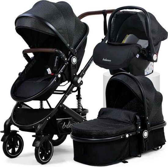 Polaza® Kinderwagen - Multifunctioneel -kinderwagen 3 in 1 - wandelwagen – Kinderwagen Met Stoel En Wieg - Luxe Kinderwagen - Zwart