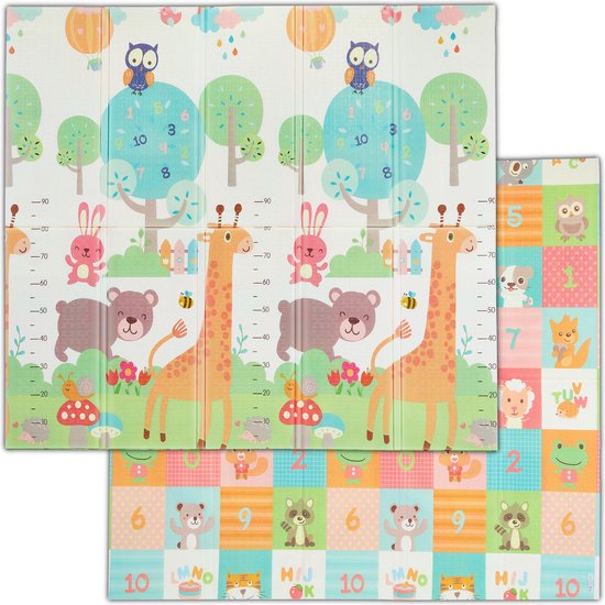 relaxdays Speelmat dieren - 195 x 175 cm - kindermat - kruipmat - opvouwbaar - kleurrijk