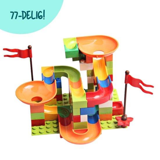 Kamyra® Duplo Knikkerbaan - Kleurrijk Ontwerp - Inclusief 2 Knikkers - Grote Lego Blokken - Voor Kinderen 3 Jaar en Ouder - 77 Onderdelen - Zonder Doos