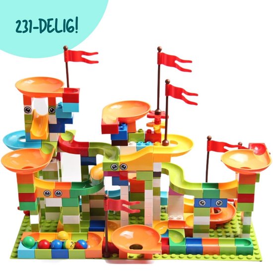 Kamyra® Duplo Knikkerbaan - Kleurrijk Ontwerp - Inclusief 6 Knikkers - Grote Lego Blokken - Voor Kinderen 3 Jaar en Ouder - 231 Onderdelen - Zonder Doos